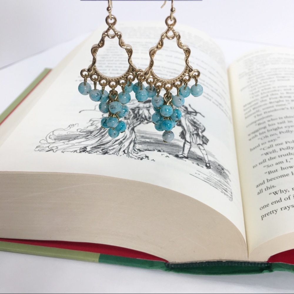 Express dangle earrings gold turquoise - Picture 2 of 5